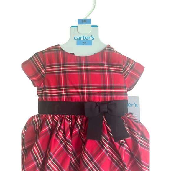 Carter's Christmas Girls 2 Piece Red Plaid Dress Festive With Undies NWT 9M - Picture 2 of 7